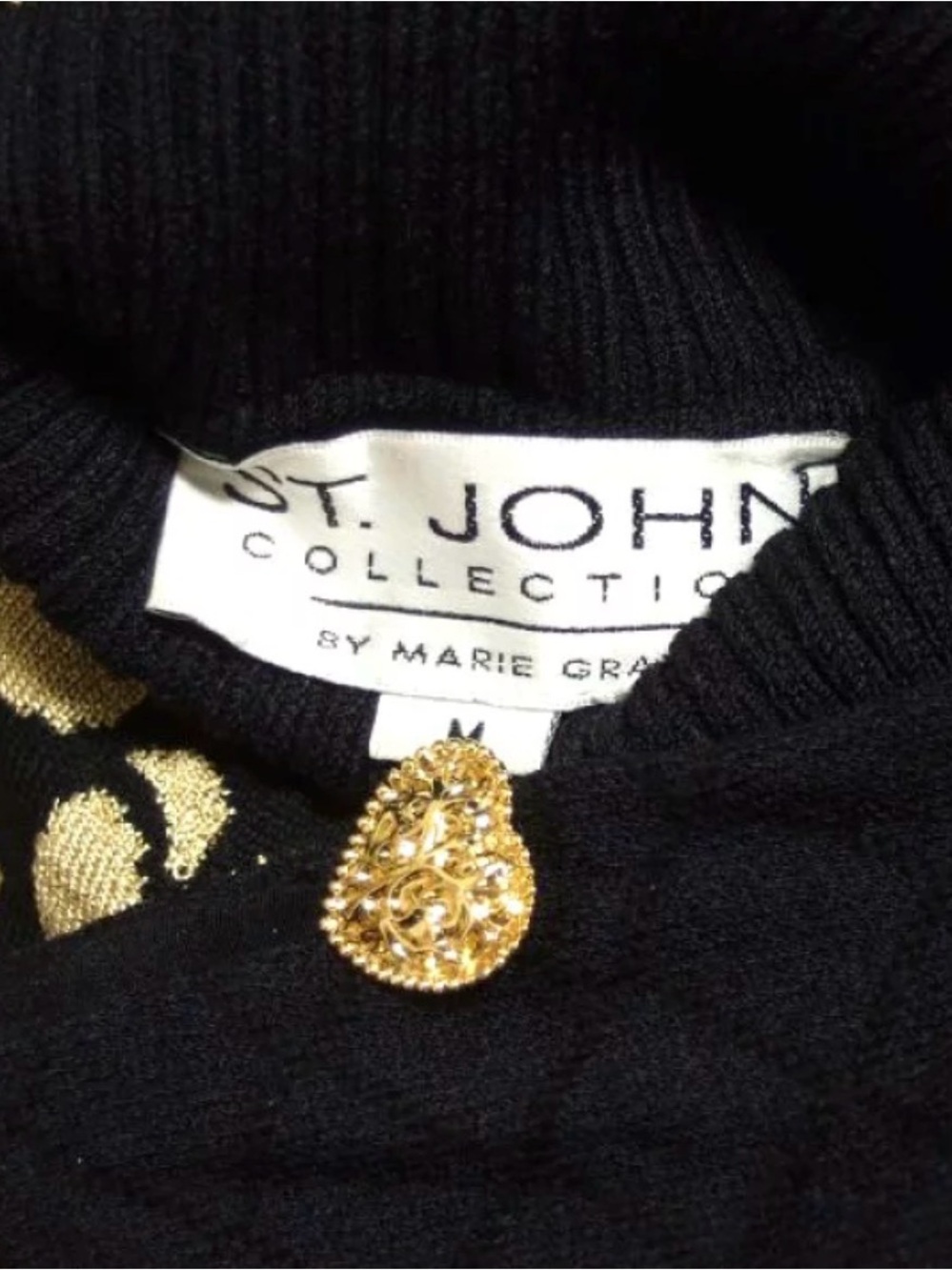 St. John Collection Heart Motif Turtleneck Sweater – Black & Gold – Size Medium - Picture 9 of 9